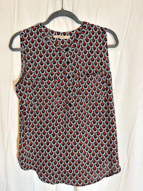 LOFT Geometric Sleeveless Blouse in Black & brown Size Medium Like New
